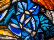 Painted floral stained glass.
