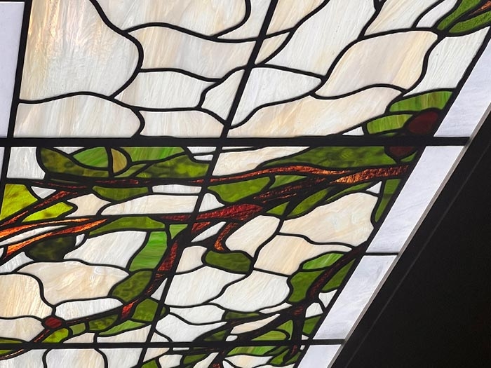 Oak motif on stained glass ceiling